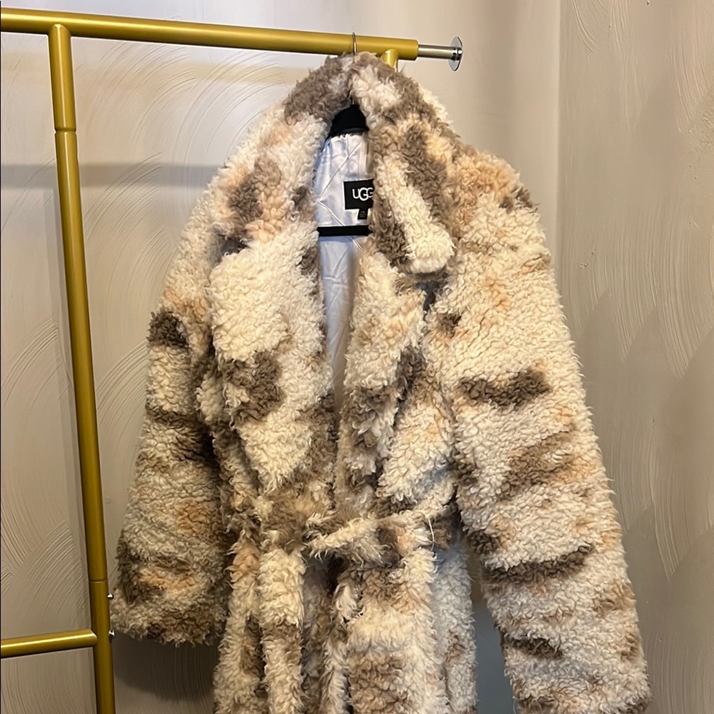 UGG Fuzzy Beige and Cream Coat